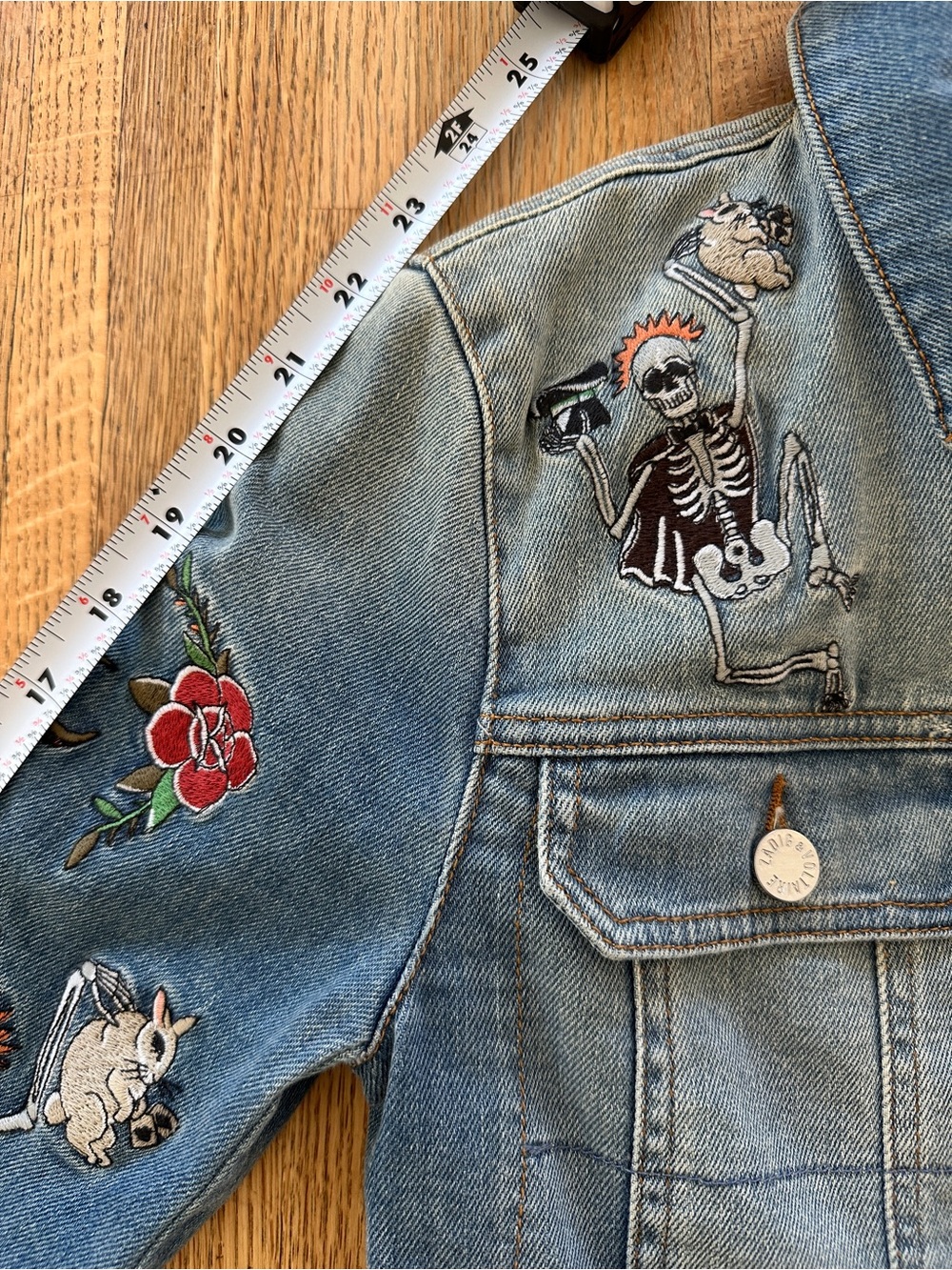 Zadig & Voltaire Light Wash Denim Embroidered Jacket with Animal Floral Skeleton - Picture 10 of 11